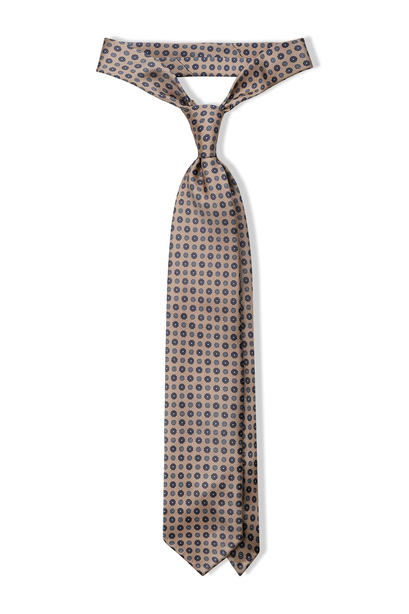 3- Fold Untipped Floral Silk Tie - Gold Beige - Brunati Como®