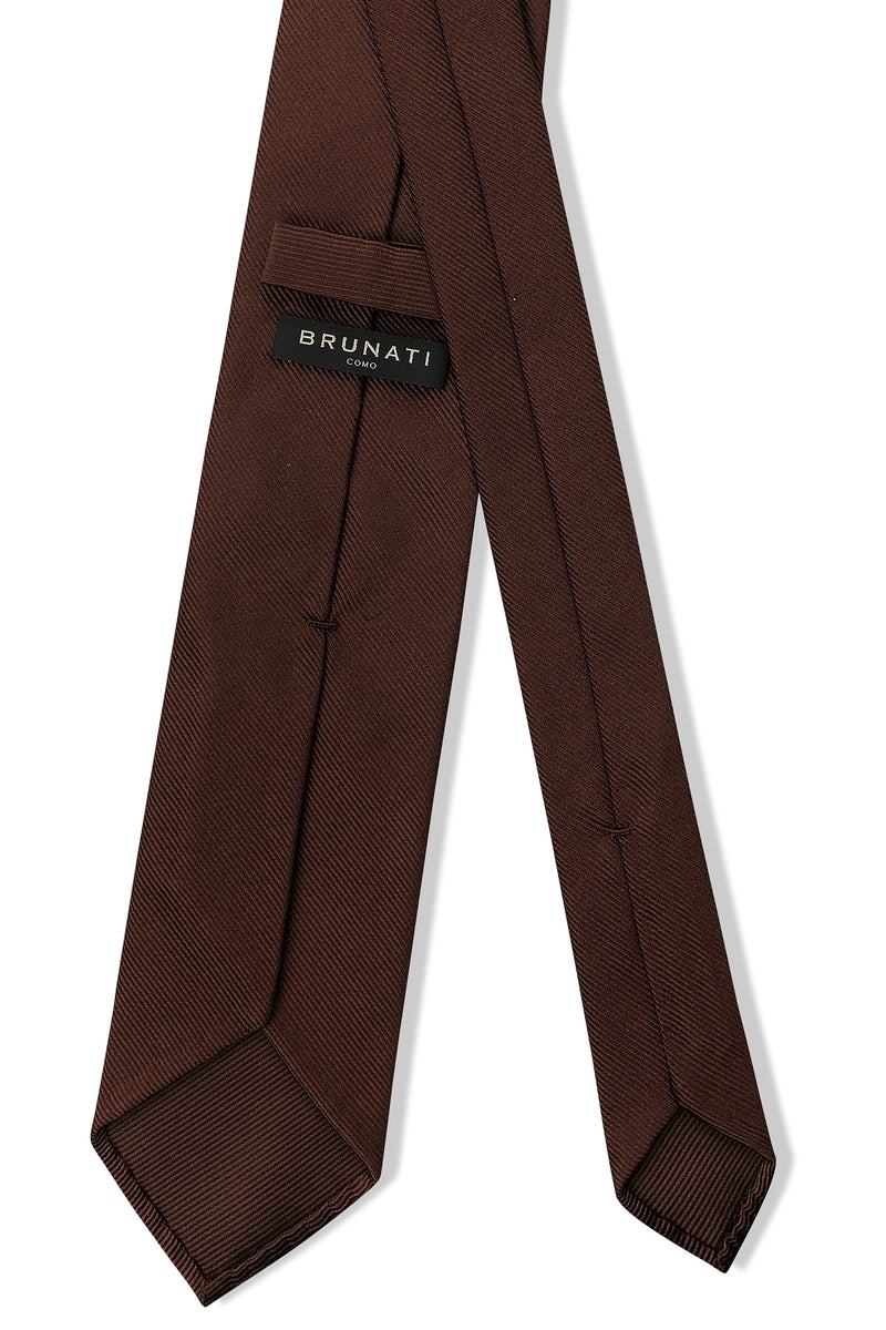 3-Fold Untipped Solid Repp Tie - Brown - Brunati Como®