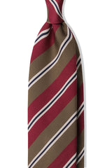 3-Fold Striped Repp Silk Tie - Gold / Burgundy / Navy