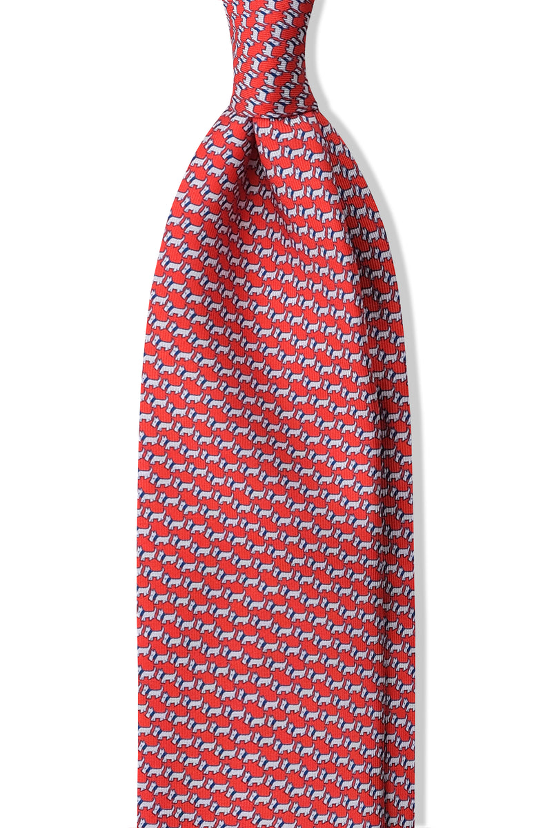 3-Fold Dog Patterned Printed Silk Tie - Red / Blue - Brunati Como®