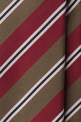 3-Fold Striped Repp Silk Tie - Gold / Burgundy / Navy