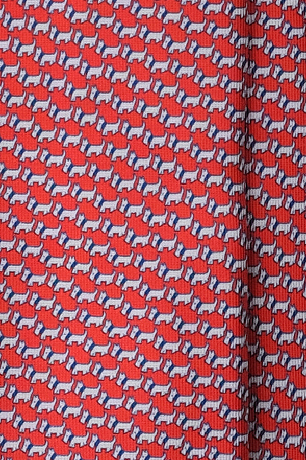 3-Fold Dog Patterned Printed Silk Tie - Red / Blue - Brunati Como®