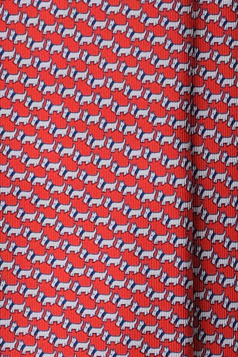 3-Fold Dog Patterned Printed Silk Tie - Red / Blue - Brunati Como®