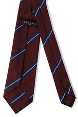 3-Fold Striped Repp Silk Tie - Burgundy / Navy / Light Blue - Brunati Como®