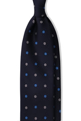 3-Fold Floral Printed Silk Tie - Navy/Royal Blue/Beige - Brunati Como®