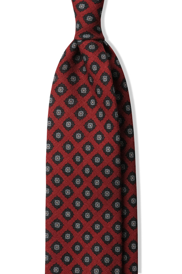 3-Fold Floral Macclesfield Wool Tie - Red / Forest - Brunati Como®