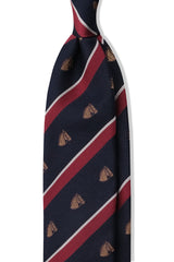 3-Fold Striped Silk Jacquard Horse Repp Tie - Navy / Red