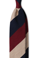 3-Fold Striped Silk Shantung Tie - Burgundy/Navy/Beige - Brunati Como®