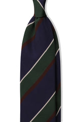 3-Fold Striped Repp Silk Tie - Navy / Forest / Brown