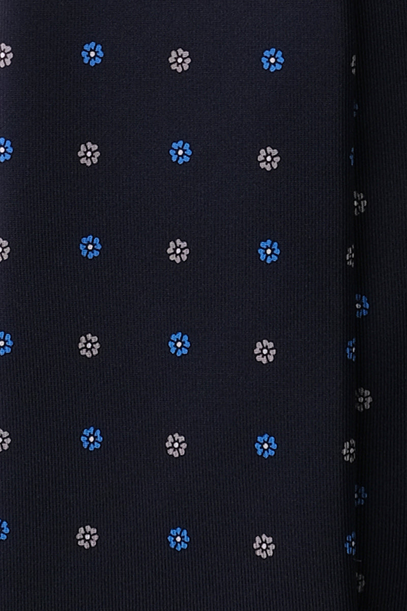 3-Fold Floral Printed Silk Tie - Navy/Royal Blue/Beige - Brunati Como®