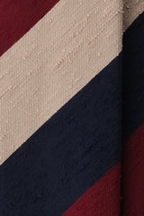 3-Fold Striped Silk Shantung Tie - Burgundy/Navy/Beige - Brunati Como®