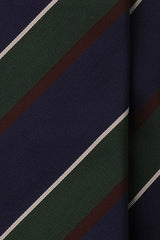 3-Fold Striped Repp Silk Tie - Navy / Forest / Brown