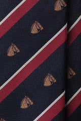 3-Fold Striped Silk Jacquard Horse Repp Tie - Navy / Red