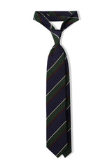 3-Fold Striped Repp Silk Tie - Navy / Forest / Brown