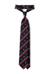3-Fold Striped Silk Jacquard Horse Repp Tie - Navy / Red