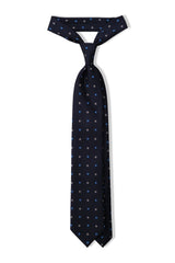 3-Fold Floral Printed Silk Tie - Navy/Royal Blue/Beige - Brunati Como®