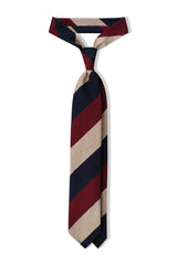 3-Fold Striped Silk Shantung Tie - Burgundy/Navy/Beige - Brunati Como®