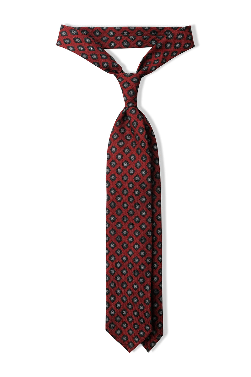 3-Fold Floral Macclesfield Wool Tie - Red / Forest - Brunati Como®