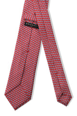 3-Fold Dog Patterned Printed Silk Tie - Red / Blue - Brunati Como®