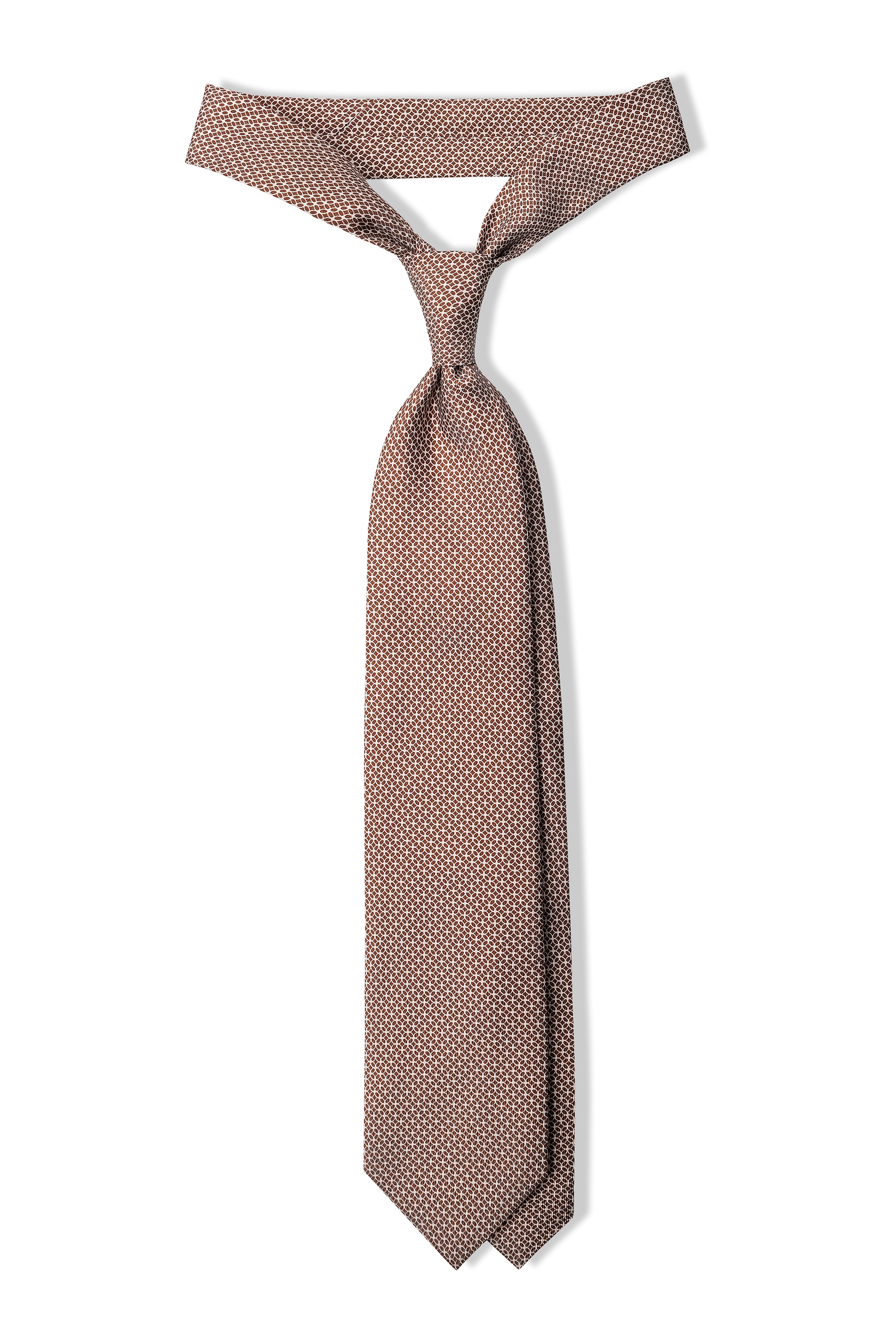 3-Fold Interlocking Chains Printed Silk Tie - Brown/White– Brunati Como®