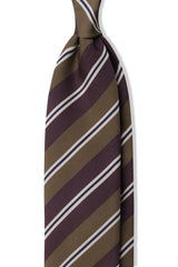 3-Fold Striped Repp Silk Tie - Plum / Olive / Navy