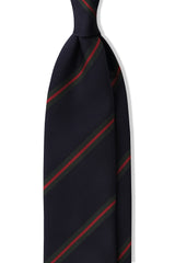 3-Fold Striped Repp Silk Tie - Navy / Forest / Red - Brunati Como®