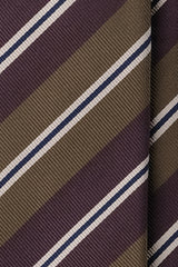 3-Fold Striped Repp Silk Tie - Plum / Olive / Navy