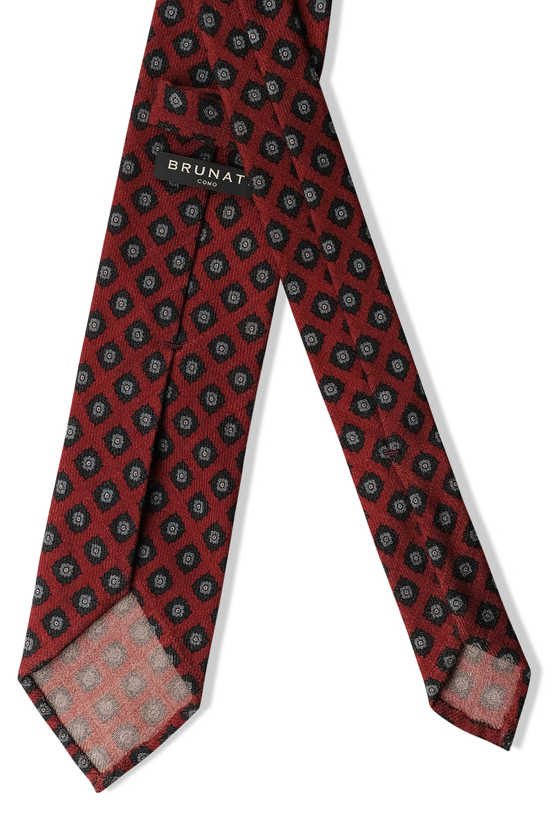 3-Fold Floral Macclesfield Wool Tie - Red / Forest - Brunati Como®