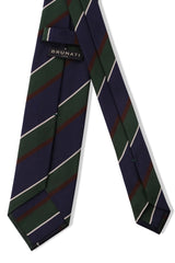 3-Fold Striped Repp Silk Tie - Navy / Forest / Brown