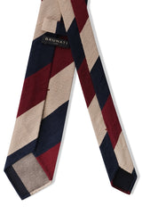 3-Fold Striped Silk Shantung Tie - Burgundy/Navy/Beige - Brunati Como®