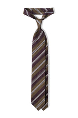 3-Fold Striped Repp Silk Tie - Plum / Olive / Navy