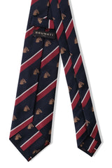 3-Fold Striped Silk Jacquard Horse Repp Tie - Navy / Red