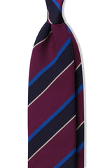 3-Fold Striped Repp Silk Tie - Raspberry / Navy / Blue Marine