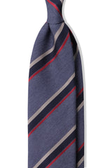 3-Fold Striped Silk Jacquard Repp Tie - Melange Light Blue / Red / Navy