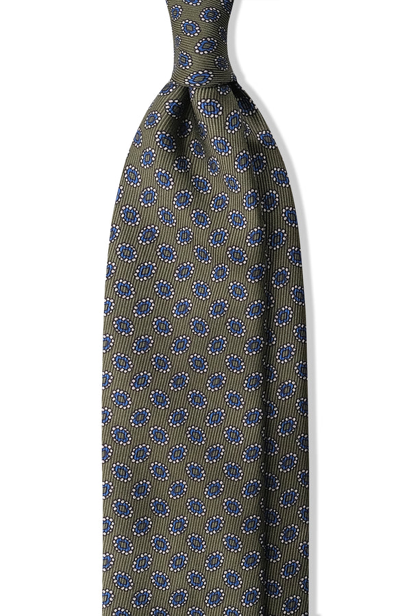 3- Fold Untipped Paisley Silk Tie - Olive Green / Royal Blue