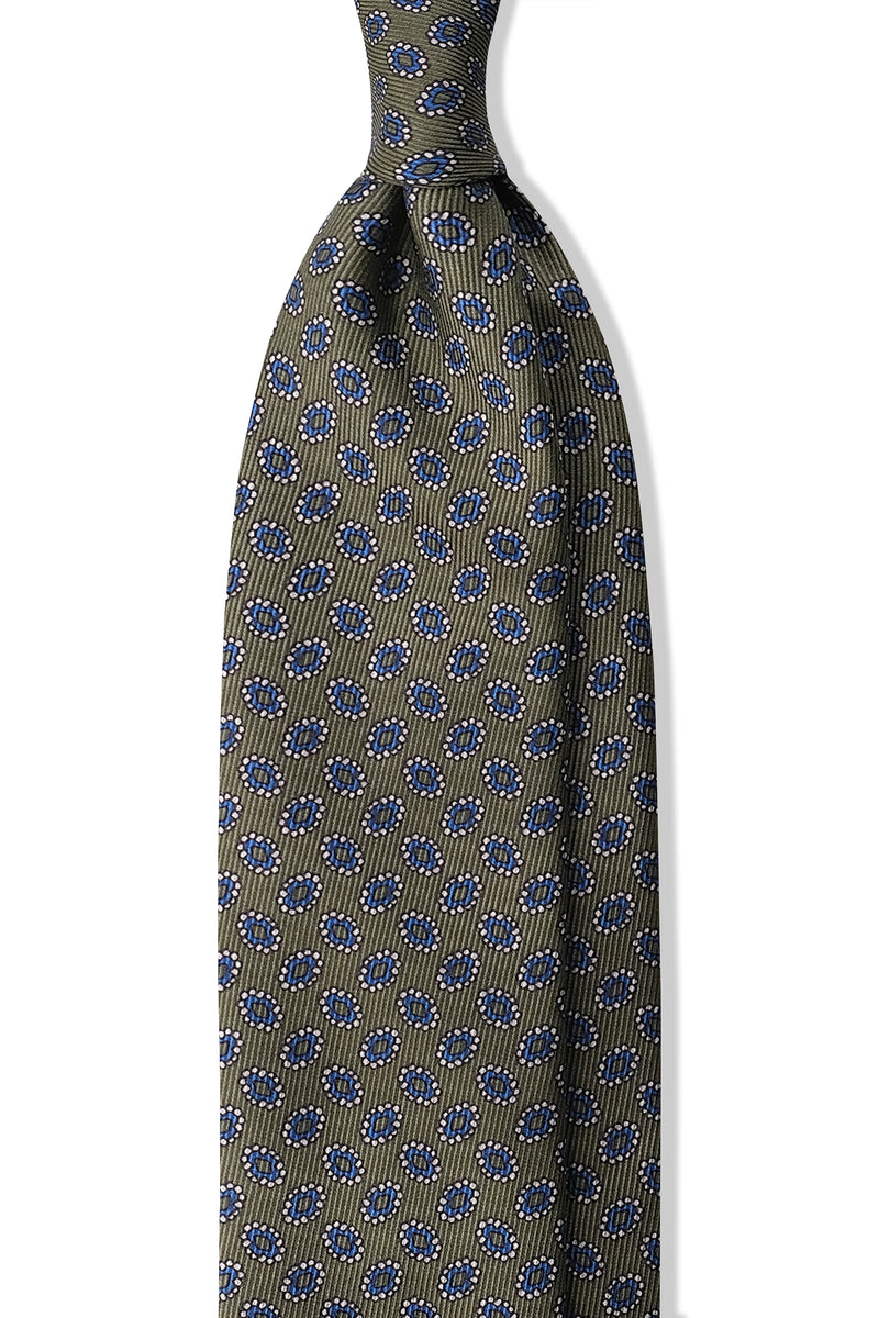 3- Fold Untipped Paisley Silk Tie - Olive Green / Royal Blue