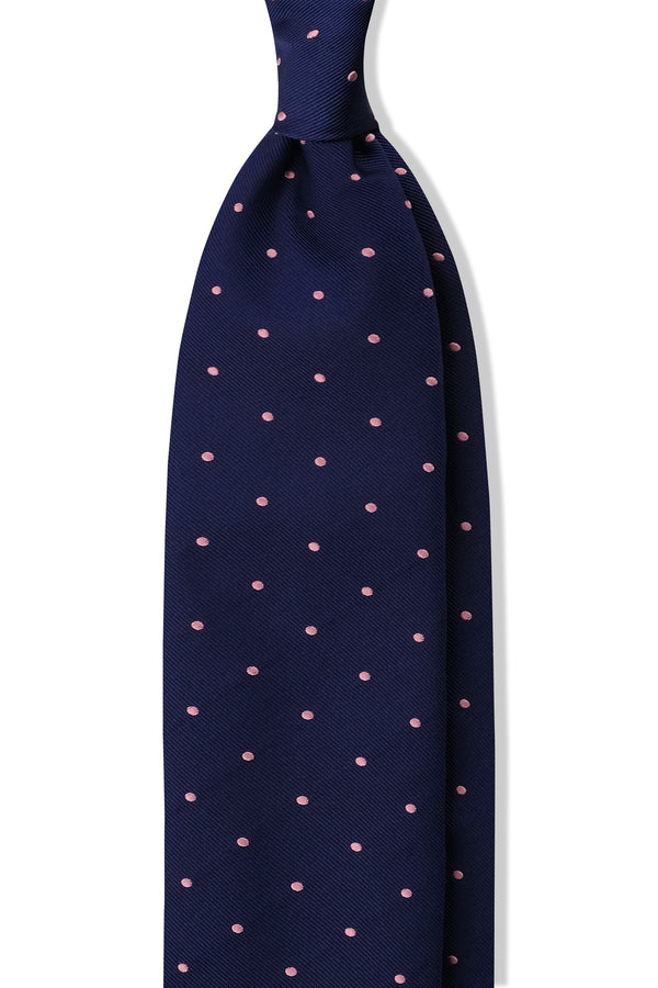 3-Fold Untipped Polka Dot Repp Tie - Navy/Pink - Brunati Como®