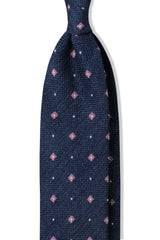 3-Fold Floral Silk Grenadine Jacquard Tie - Blue/Pink