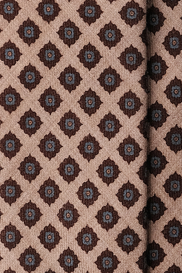 3-Fold Floral Macclesfield Wool Tie - Beige / Brown - Brunati Como®