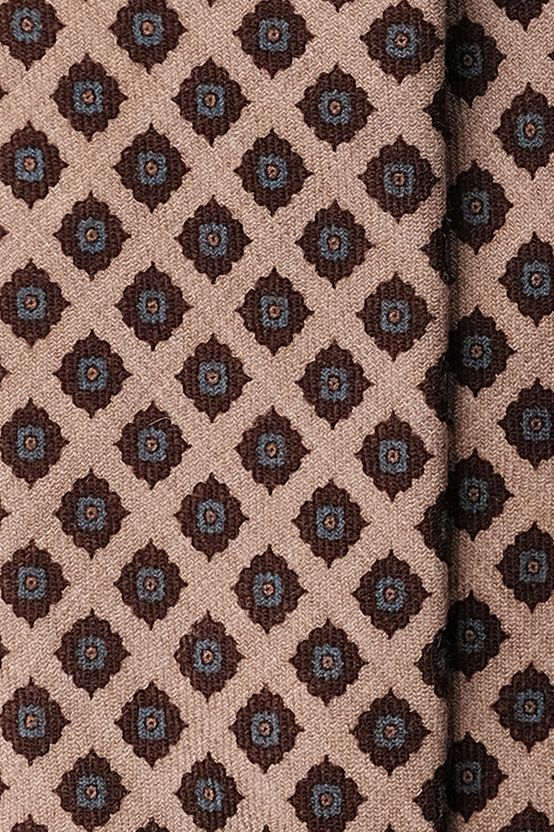 3-Fold Floral Macclesfield Wool Tie - Beige / Brown - Brunati Como®