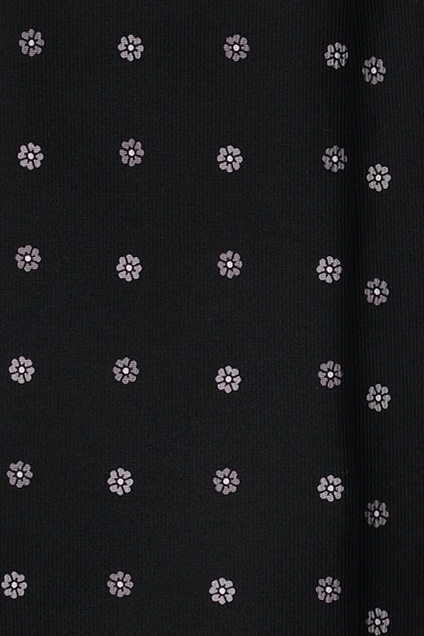 3-Fold Floral Printed Silk Tie - Black/Silver - Brunati Como®