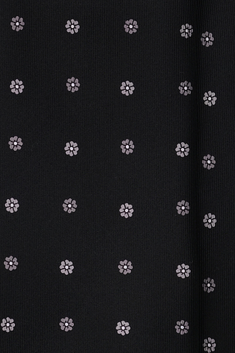 3-Fold Floral Printed Silk Tie - Black/Silver - Brunati Como®