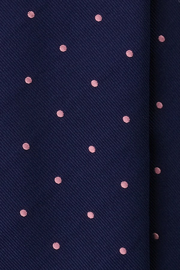 3-Fold Untipped Polka Dot Repp Tie - Navy/Pink - Brunati Como®