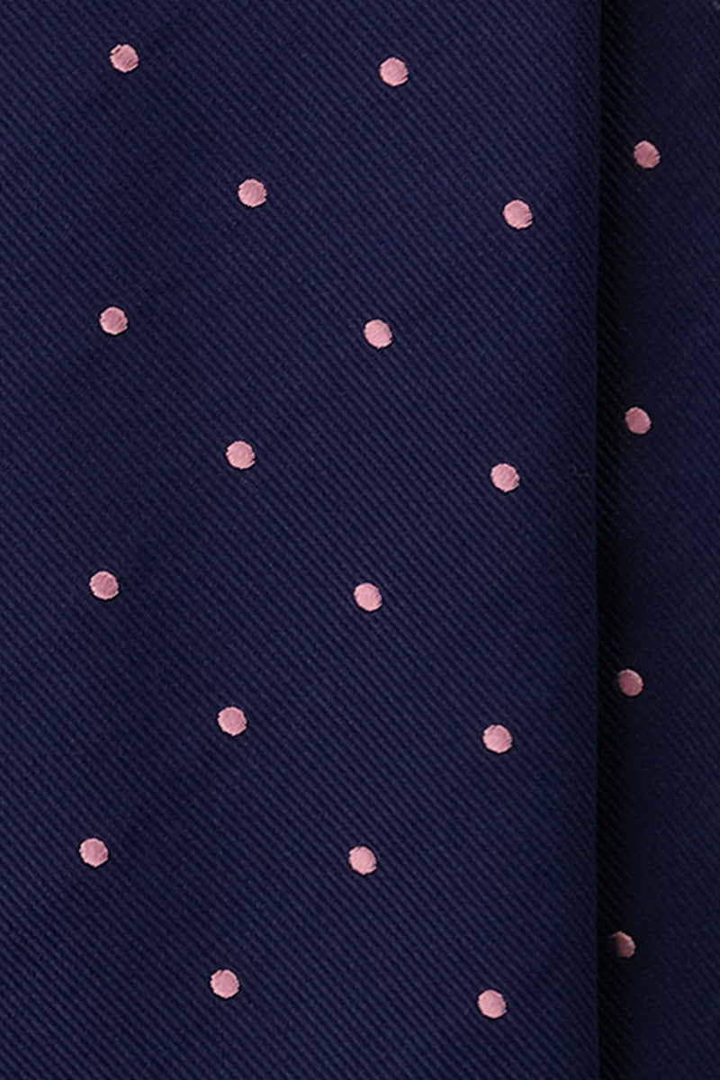 3-Fold Untipped Polka Dot Repp Tie - Navy/Pink - Brunati Como®