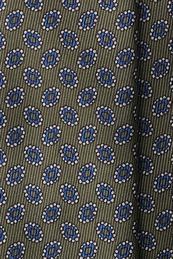 3- Fold Untipped Paisley Silk Tie - Olive Green / Royal Blue