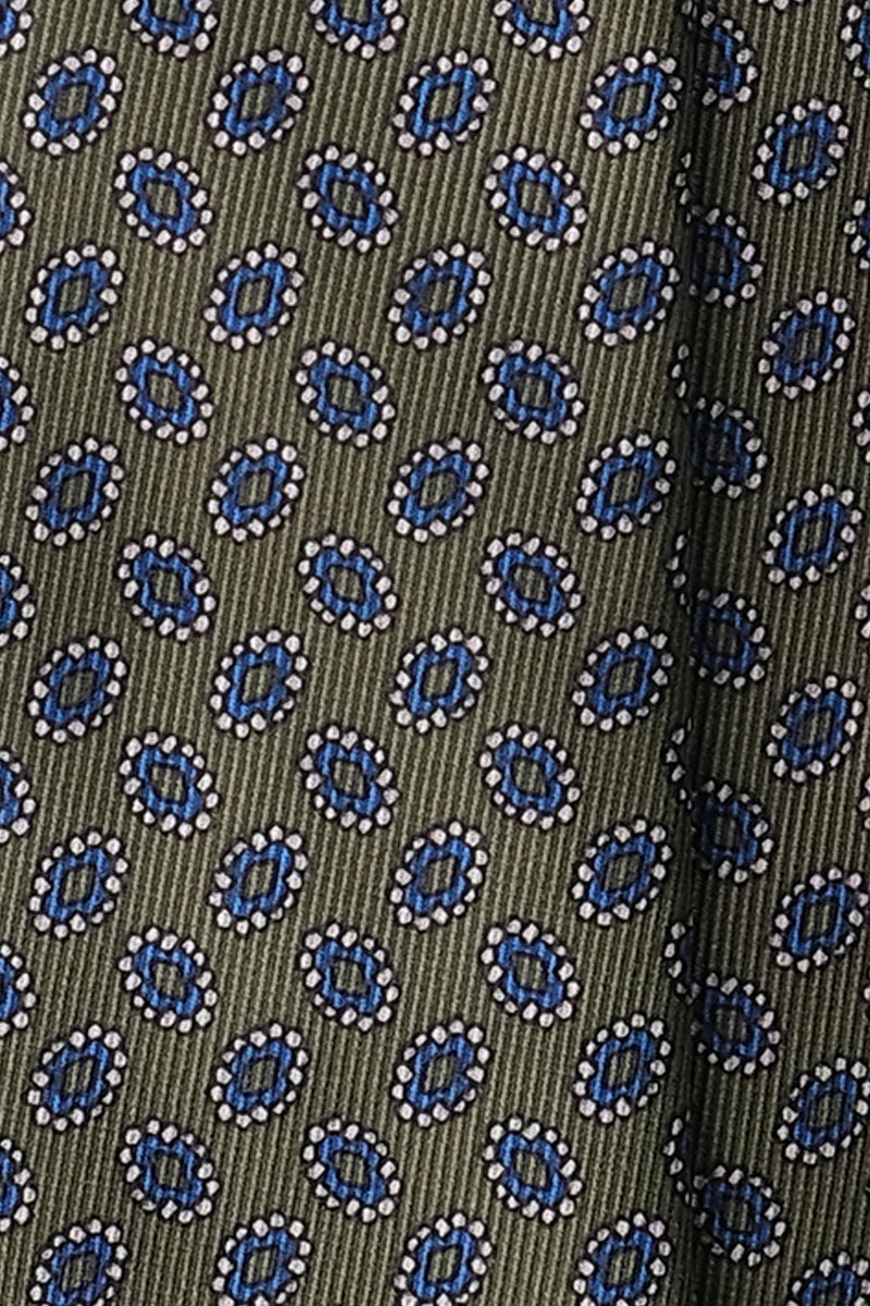 3- Fold Untipped Paisley Silk Tie - Olive Green / Royal Blue