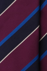 3-Fold Striped Repp Silk Tie - Raspberry / Navy / Blue Marine