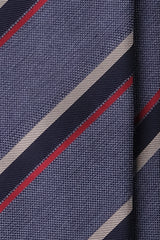 3-Fold Striped Silk Jacquard Repp Tie - Melange Light Blue / Red / Navy