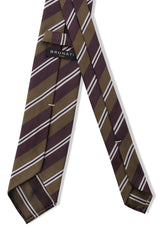 3-Fold Striped Repp Silk Tie - Plum / Olive / Navy