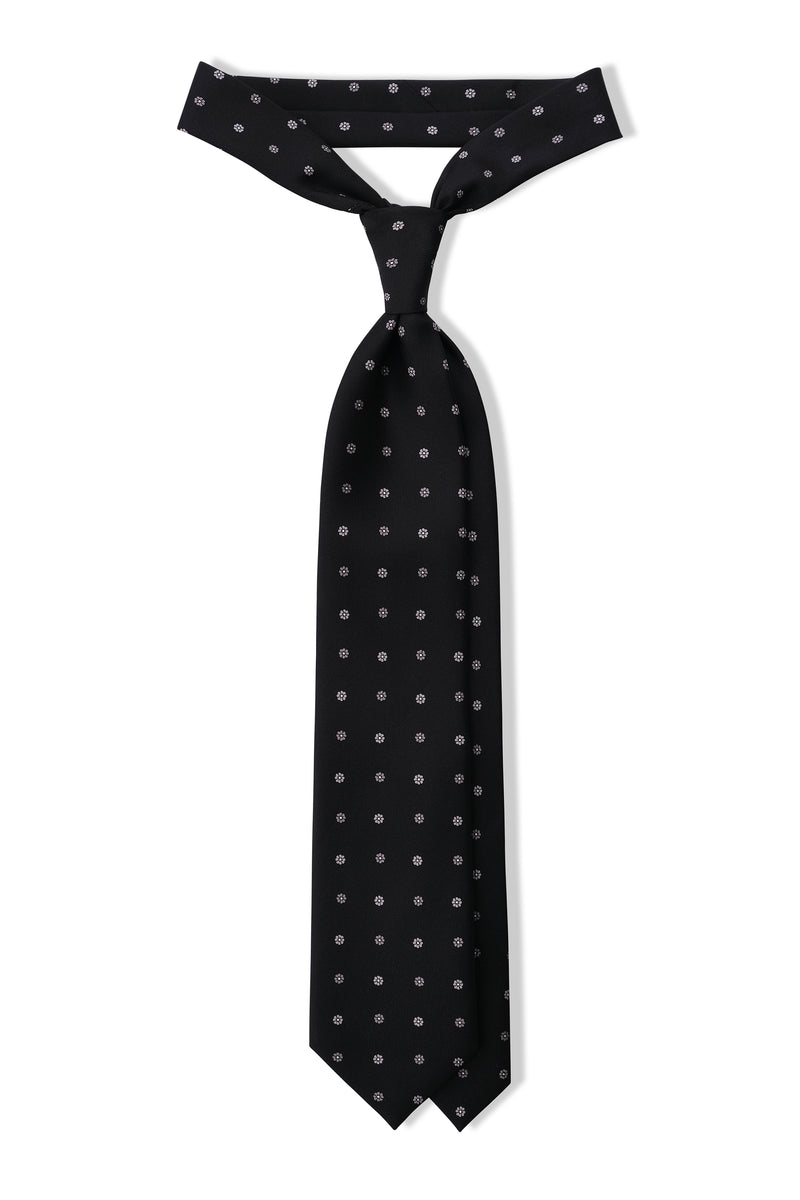 3-Fold Floral Printed Silk Tie - Black/Silver - Brunati Como®